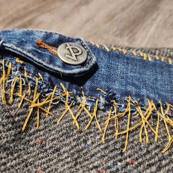 Vintage unique half wool half denim jacket embroidered unique tailored blazer - Picture 9 of 10